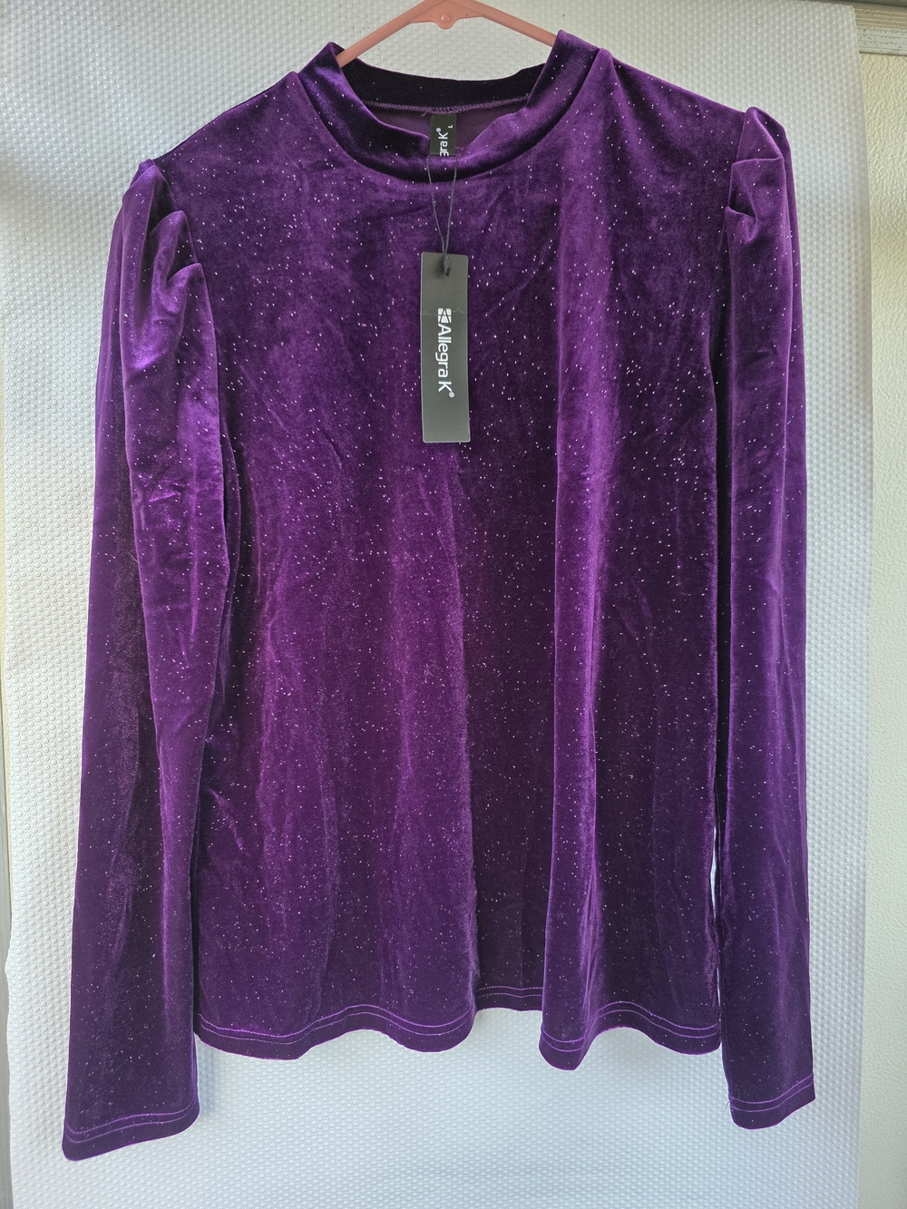 Allegra K Women's Purple Velvet Long Sleeve Top